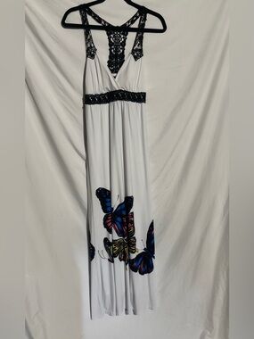 Y2K Grass Collection Butterfly Print Lace Inset Maxi Dress